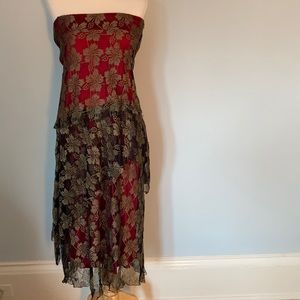 Nicole Miller collection red and gold dress